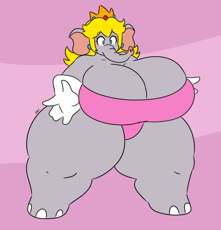 big_breasts blonde_hair breasts dorahden elephant elephant_fruit elephant_peach female furry furry_only mario_(series) nintendo no_visible_genitalia no_visible_nipples princess_peach super_mario_bros._wonder tagme thick_thighs wide_hips