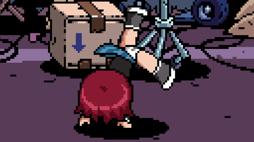 blue_skirt box handstand kim_pine panties pantyshot pantyshot_(handstand) pixel_art scott_pilgrim shoes skirt white_panties