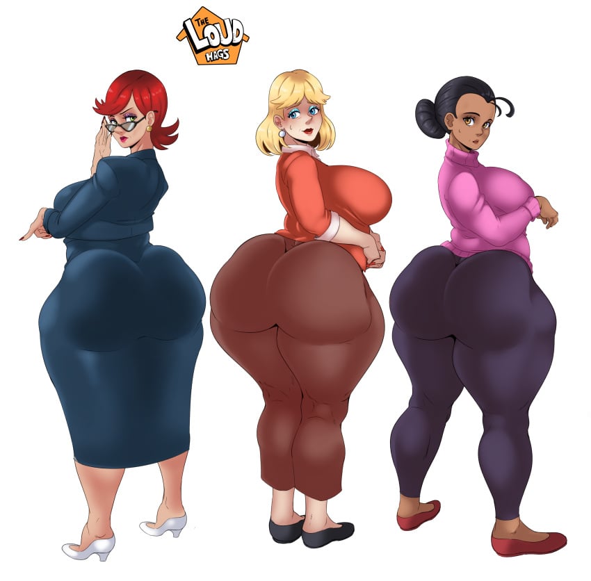 black_hair blonde_hair bubble_butt chunky female_only glasses huge_ass huge_breasts looking_at_viewer maria_santiago milf mother ms._carmichael office_lady red_hair rita_loud sunnysundown the_loud_house tight_clothing white_background