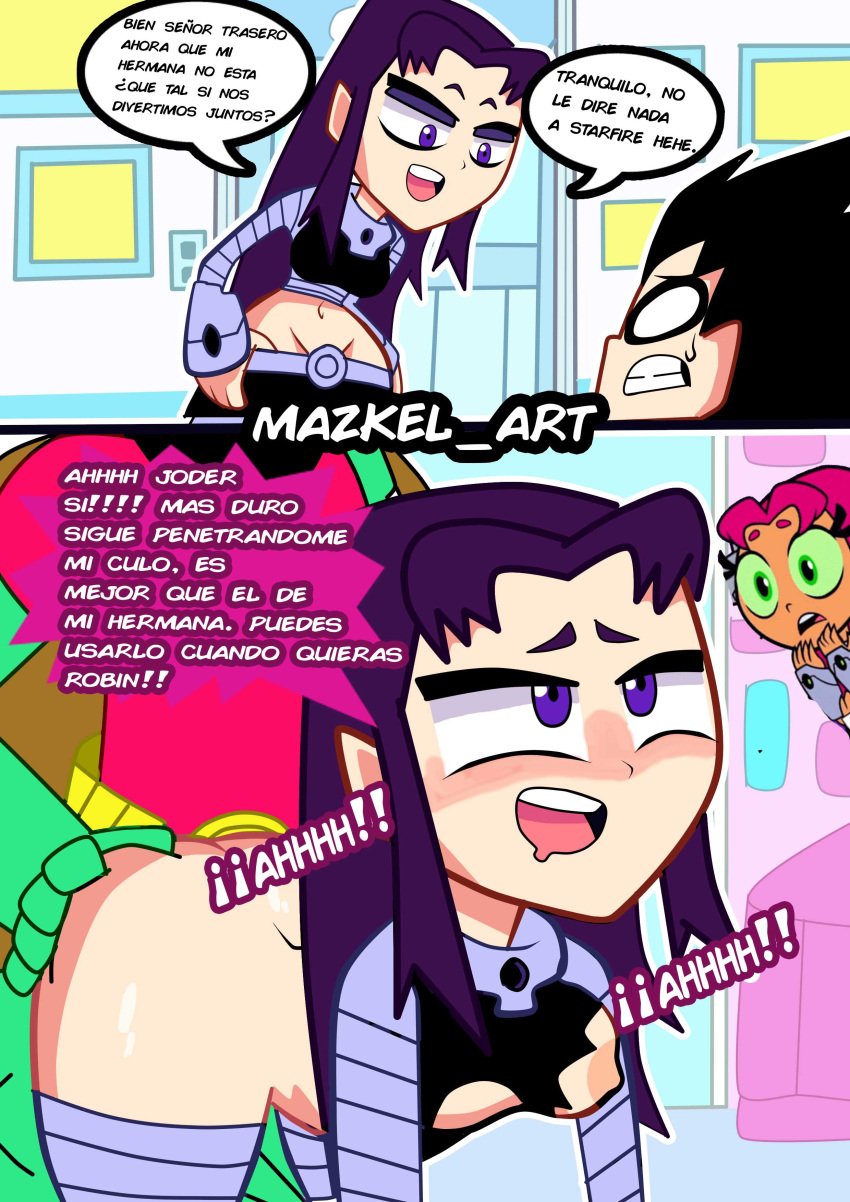 blackfire dc dc_comics dick_grayson espa&ntilde;ol female instant_loss_2koma male mazkel_art robin_(dc) robin_(dick_grayson) shocked shocked_expression spanish spanish_text starfire teen_titans teen_titans_go