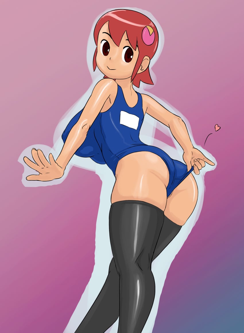 1girls anythinggoes ass big_breasts black_thighhighs mayl_sakurai mega_man mega_man_battle_network nipple_bulge pink_hair sideboob swimsuit thighhighs