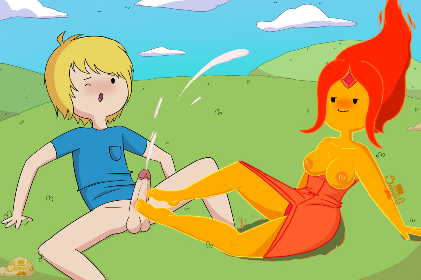 2d adventure_time breasts cartoon_network feet female finn_the_human flame_princess foot_fetish foot_focus footjob nipples no_penetration seniorg toes