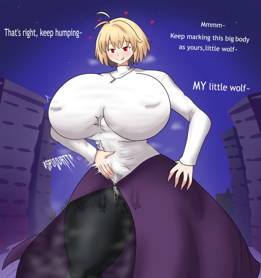 1boy 1girls alternate_breast_size arcueid_brunestud aroused bedroom_eyes big_breasts bigger_female blonde_hair blush breasts_bigger_than_head breasts_bigger_than_torso bulge_through_clothing clothed_sex clothing_entrapment colored cum cumming cumming_together dialogue drooling female_pervert giantess grimace grinding grinding_through_clothes heart huge_ass huge_breasts humping hyper_breasts imstupid13 long_legs looking_pleasured macro melty_blood motion_blur motion_lines nipple_bulge nipples_visible_through_clothing orgasm orgasm_face plump red_arcueid red_eyes rubbing sequence sex_under_clothes sharing_clothes size_difference small_sub_big_dom smaller_male smile smothering stained_clothes steam steaming_body sweat sweating taller_girl thick_thighs thighs thighs_bigger_than_head tohno_shiki tongue tongue_out toono_shiki trapped_in_clothing tsukihime type-moon vampire wet wet_pussy