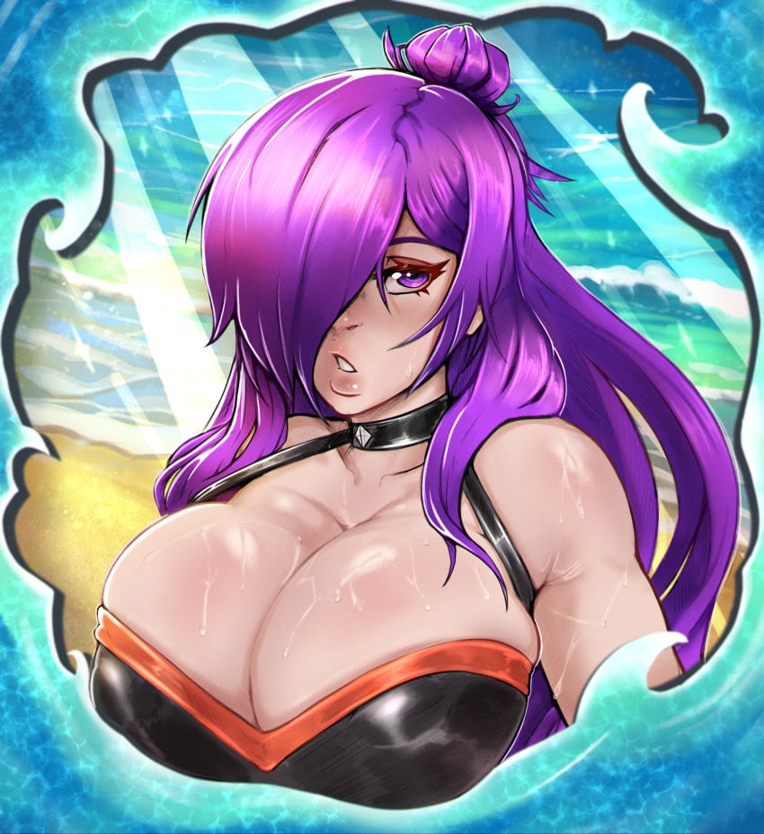 1girls alternate_breast_size alternate_costume beach big_breasts bikini breasts choker cleavage covered_nipples female female_only fire_emblem fire_emblem:_three_houses fire_emblem_heroes fire_emblem_warriors:_three_hopes hair_over_one_eye huge_breasts large_breasts long_hair nintendo official_alternate_costume purple_eyes purple_hair relius_(reliusmax) reliusmax shez_(female)_(fire_emblem) shez_(female)_(summer)_(fire_emblem) shez_(fire_emblem) solo swimsuit upper_body