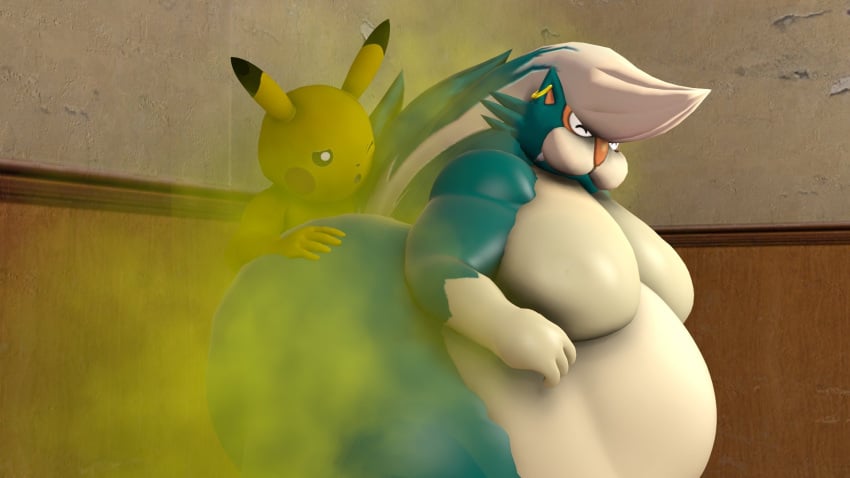 3d fart moobs mrrainbow nintendo oc overweight pikachu pokemon pokemon_(species) skuntank tagme