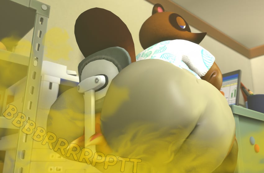 3d animal_crossing ass belly big_butt chubby clothes crazy_redd facesitting fart fat moobs mrrainbow nintendo office source_filmmaker tagme tom_nook