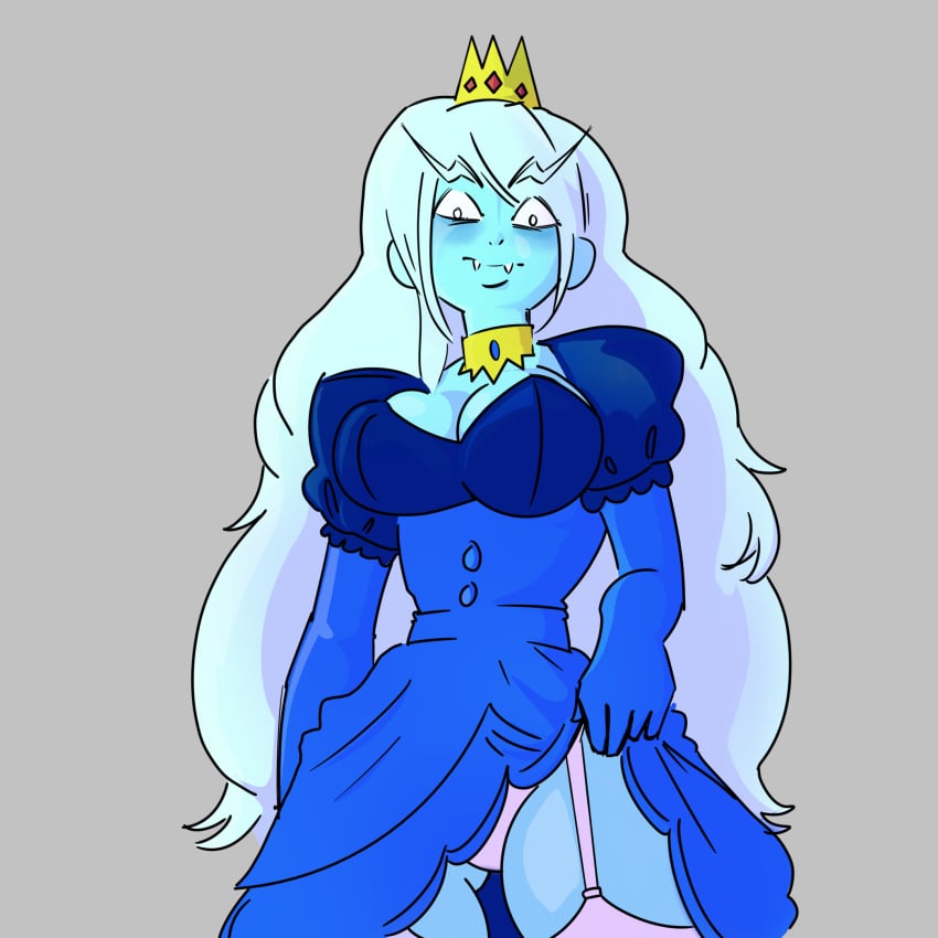 adventure_time blue_dress blue_skin ice_queen ice_queen_(adventure_time) showing_panties white_hair white_panties