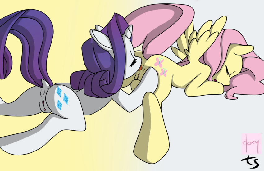 2girls anus doxy equine female fluttershy_(mlp) hasbro licking_ass my_little_pony pussy rarity_(mlp) straight_hair tagme