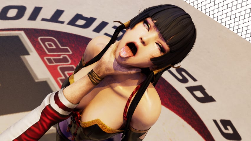 3d ahe_gao asphyxiation dead_or_alive dead_or_alive_5 defeated drooling eye_roll kktzane knocked_out leather mila_(doa) nyotengu peeing ryona saliva shiny_skin squirting unconscious white_eyes