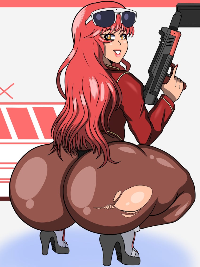 1girls ass big_ass big_butt bubble_ass bubble_butt dumptruck_ass dumptruck_butt fat_ass fat_butt goddess_of_victory:_nikke gun holding_gun huge_ass huge_butt shingattai sunglasses_on_head thick_ass thick_butt thick_thighs volume_(nikke)