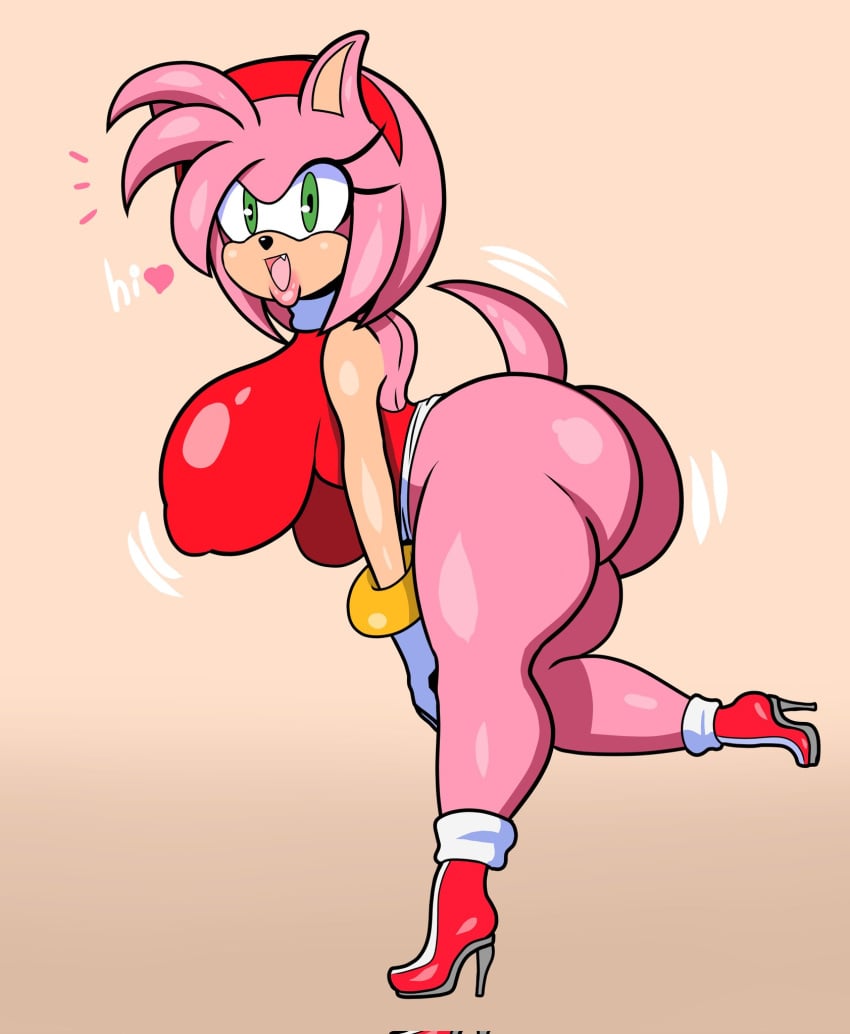 1girls alternate_breast_size amy_rose anthro ass big_ass big_breasts big_butt breasts bubble_ass bubble_butt dumptruck_ass dumptruck_butt fat_ass fat_butt female female_only green_eyes green_eyes_female huge_ass huge_breasts huge_butt pink_background shingattai solo sonic_(series) text thick_ass thick_butt thick_thighs