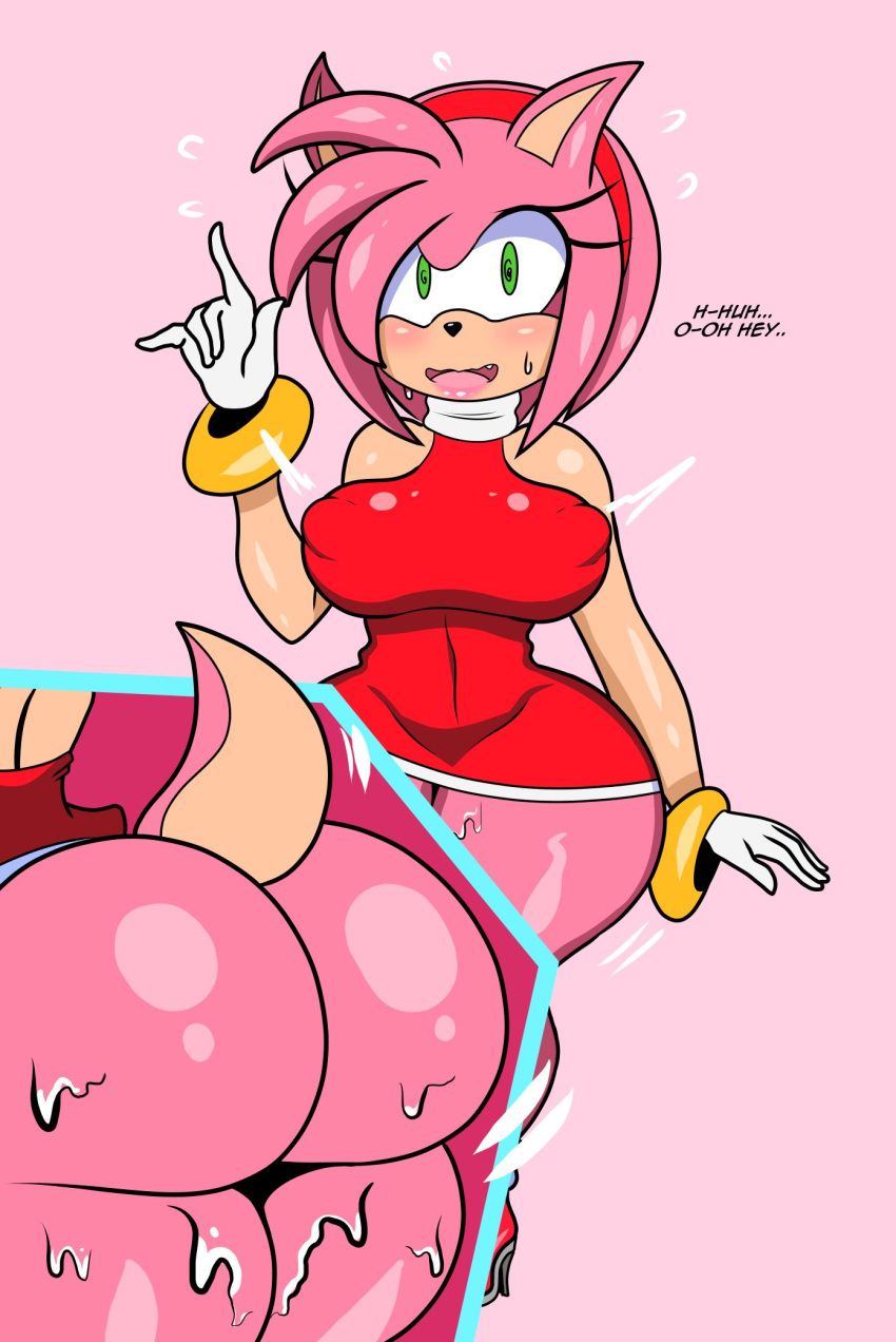 1girls amy_rose anthro ass big_ass big_breasts big_butt breasts bubble_ass bubble_butt dumptruck_ass dumptruck_butt fat_ass fat_butt green_eyes green_eyes_female huge_ass huge_breasts huge_butt pink_background shingattai sonic_(series) sweat sweaty_butt text thick_ass thick_butt thick_thighs