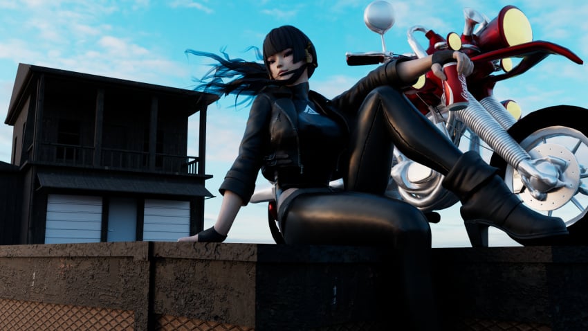 3d dead_or_alive dead_or_alive_5 girly kktzane leather leather_jacket nyotengu pants pose shiny_skin thighs