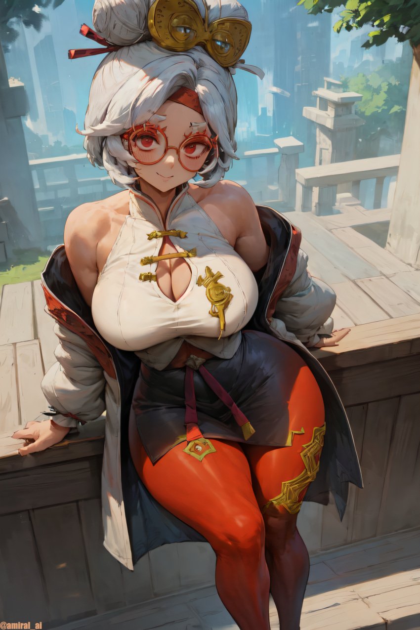 1girls ai_generated amiral_ai curvaceous curvy_body curvy_figure cutesexyrobutts_(style) cutesexyrobutts_ai_artstyle_imitation female_focus female_only glasses highres huge_breasts looking_at_viewer purah purah_(tears_of_the_kingdom) seductive_look stable_diffusion tears_of_the_kingdom the_legend_of_zelda voluptuous voluptuous_female white_hair