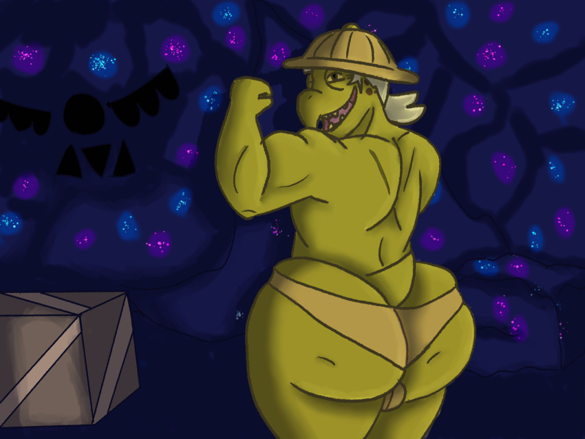 anthro ass big_butt bulge clothed clothing gerson hair hi_res looking_at_viewer looking_back male male_only open_mouth reptile sbeve_wagon scalie smile solo thick_thighs turtle undertale undertale_(series)