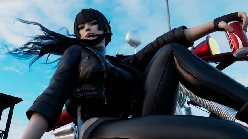 3d dead_or_alive dead_or_alive_5 girly kktzane leather leather_jacket nyotengu pants pose shiny_skin thighs