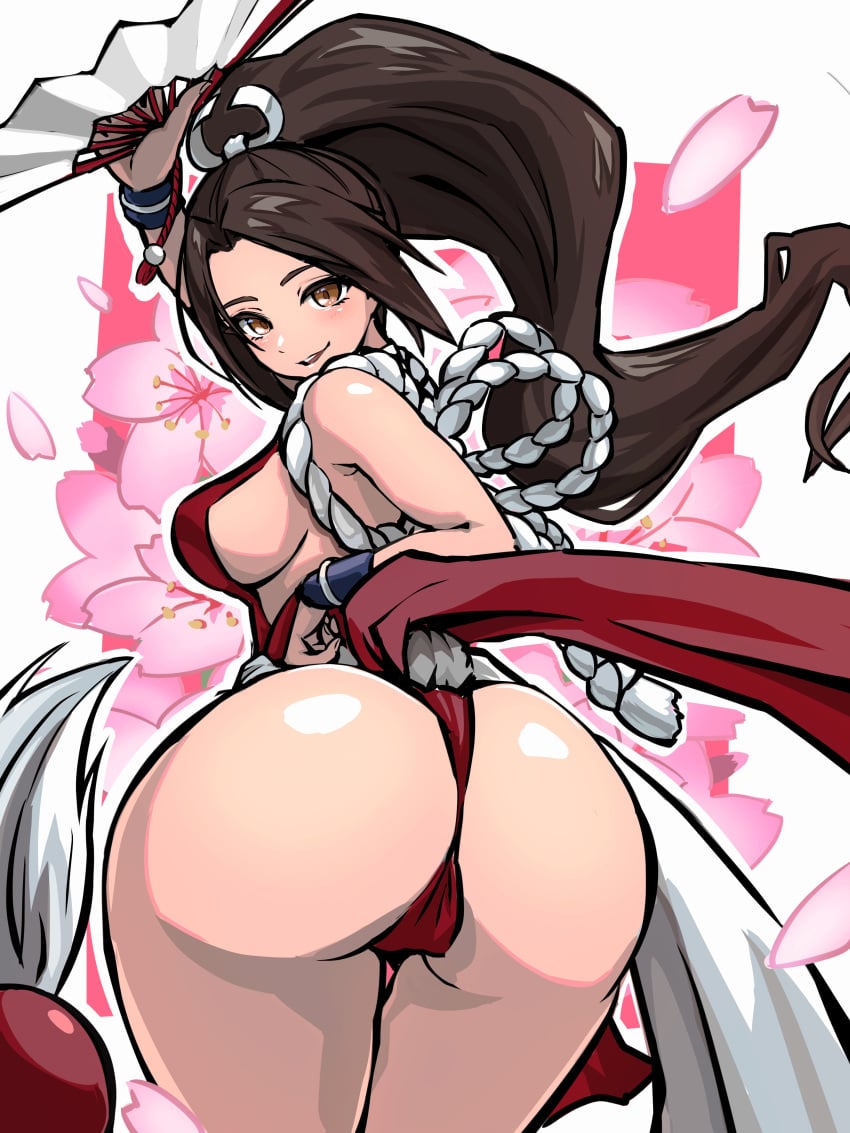 1girls ap_cammy ass big_ass brown_eyes brown_hair fan fatal_fury female kimono king_of_fighters mai_shiranui ponytail sideboob snk