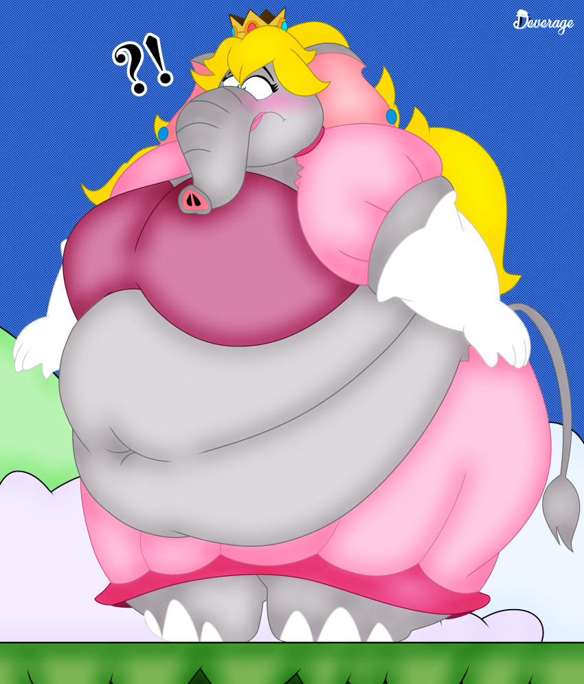 1girls anthro bbw big_ass big_belly big_breasts blonde_hair blush chubby chubby_female clothing cooldeverage dress elephant elephant_fruit elephant_peach fat fat_arms fat_belly fat_butt fat_girl female female_focus female_only grey_skin looking_down mario_(series) morbidly_obese morbidly_obese_anthro morbidly_obese_female nintendo obese obese_anthro obese_female outdoors outside overweight overweight_anthro overweight_female pink_dress princess_peach ripped_clothing solo solo_female standing super_mario_bros._wonder thick_ass thick_thighs torn_clothes transformation watermark wide_hips