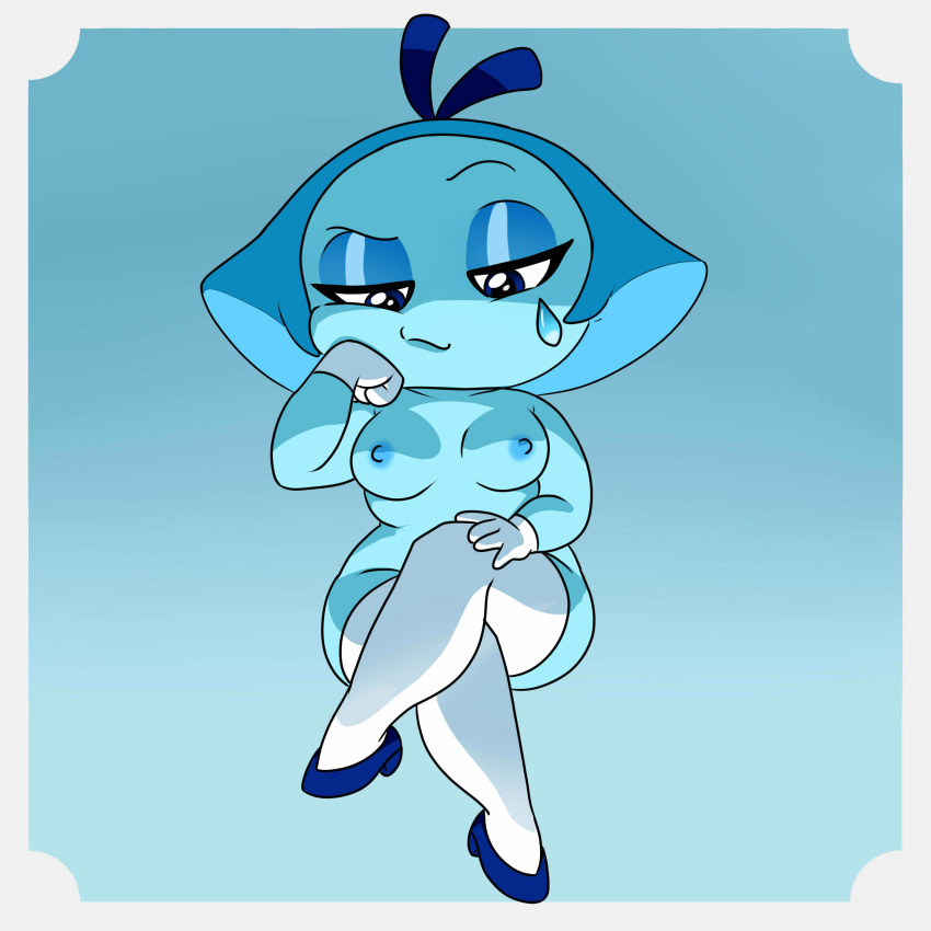 2d absurd_res alien aquamarine_(steven_universe) areola blue_body blue_eyes blue_hair blue_nipples blue_theme breasts cartoon_network clothing female floating footwear gem gem_(species) gloves hair handwear hi_res humanoid legwear naked naked_female nipples nsfw nude shoes short_hair short_stack simple_background solo steven_universe thighhighs thousandarms