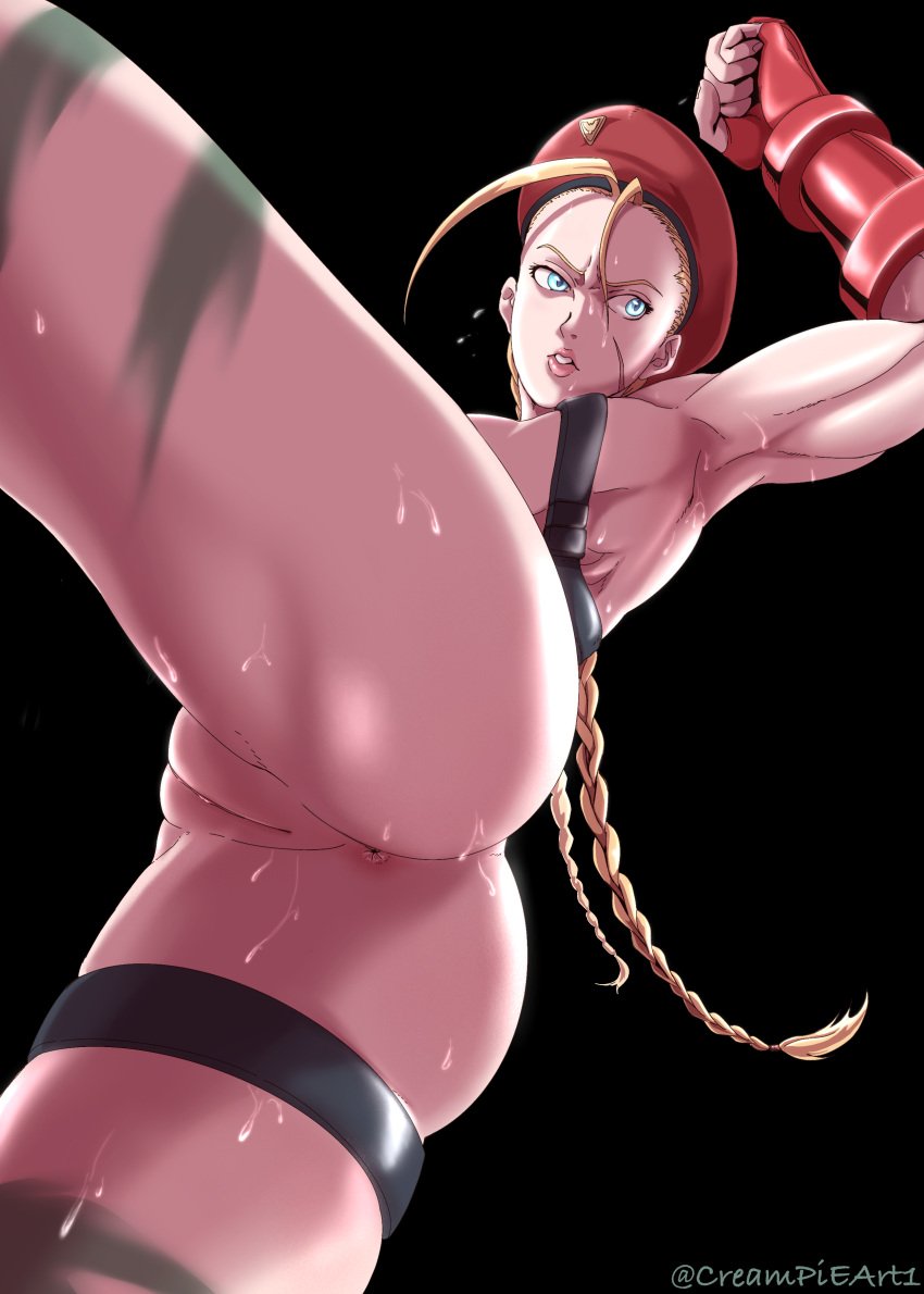 anus ass_focus cammy_white camo_print creampieart1 fanart muscular muscular_female nude pussy street_fighter sweat