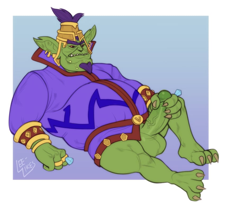 activision anthro balls barefoot belly big_penis crash_(series) crash_team_racing_(series) crash_team_racing_nitro-fueled emperor_velo_xxvii feet genitals hi_res humanoid leelikessmut male male_only masturbation orc orc_male penis solo thick_thighs