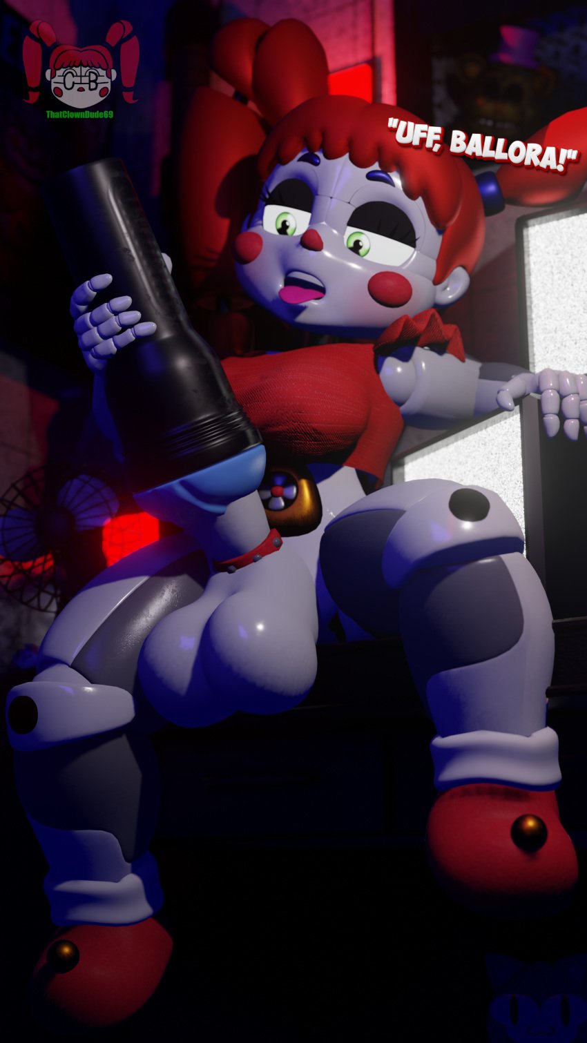 3d artificial_vagina baby_(fnafsl) circus_baby circus_baby_(fnaf) circus_booby clown_girl cyclone_red five_nights_at_freddy's five_nights_at_freddy's:_sister_location fleshlight futa_only futanari half-dressed masturbation private_room scottgames sister_location solo thatclowndude69