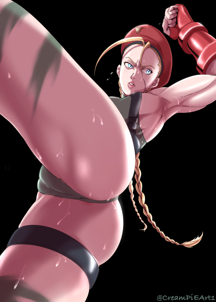 ass_focus cammy_white camo_print creampieart1 fanart leotard muscular muscular_female street_fighter sweat