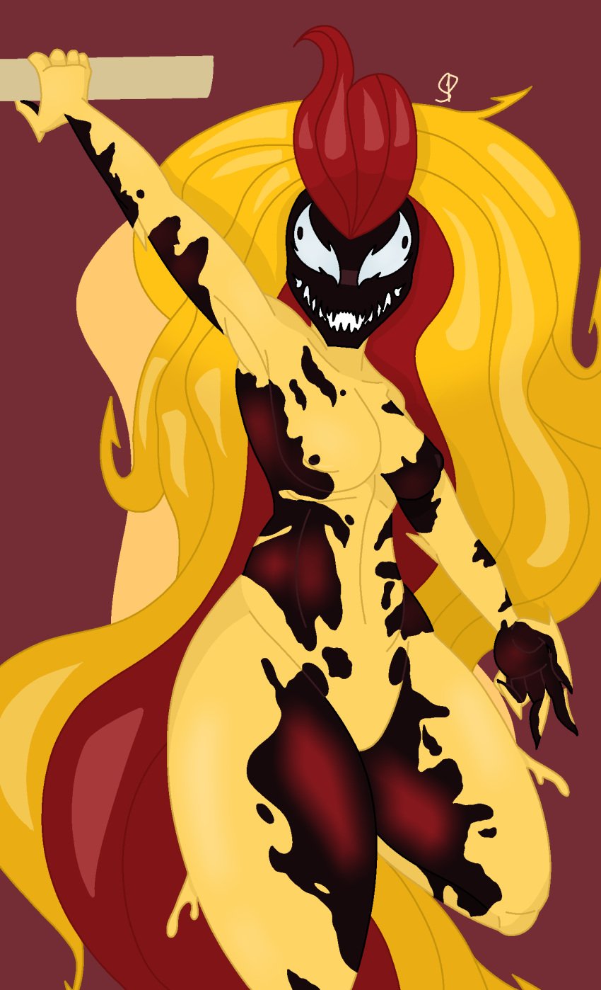 1girls 2023 2d athletic_female breasts claws donna_diego female long_hair marvel monster_girl scream_(spider-man) simple_background spider-man_(series) symbiote thick_thighs wide_hips yellow_body