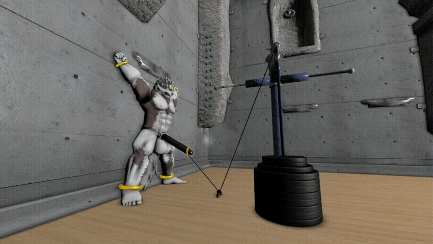 animated balls bondage cock cuff dick erection fur gym horeku_kamui male male_only muscles noah888 penis penis_weightlifting strength tagme tokyo_afterschool_summoners weightlifting