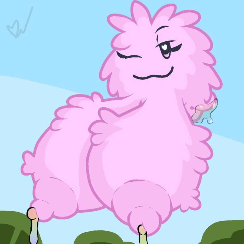 animate_inanimate battle_for_dream_island female female_only fluffy fluffy_breasts heart-shaped_pupils huge_breasts hyper_breasts lactating large_nipples nipples object_shows onithehyperfairy pink_body pink_nipples puffball puffball_(bfdi) solo solo_female unusual_lactation wet_pussy