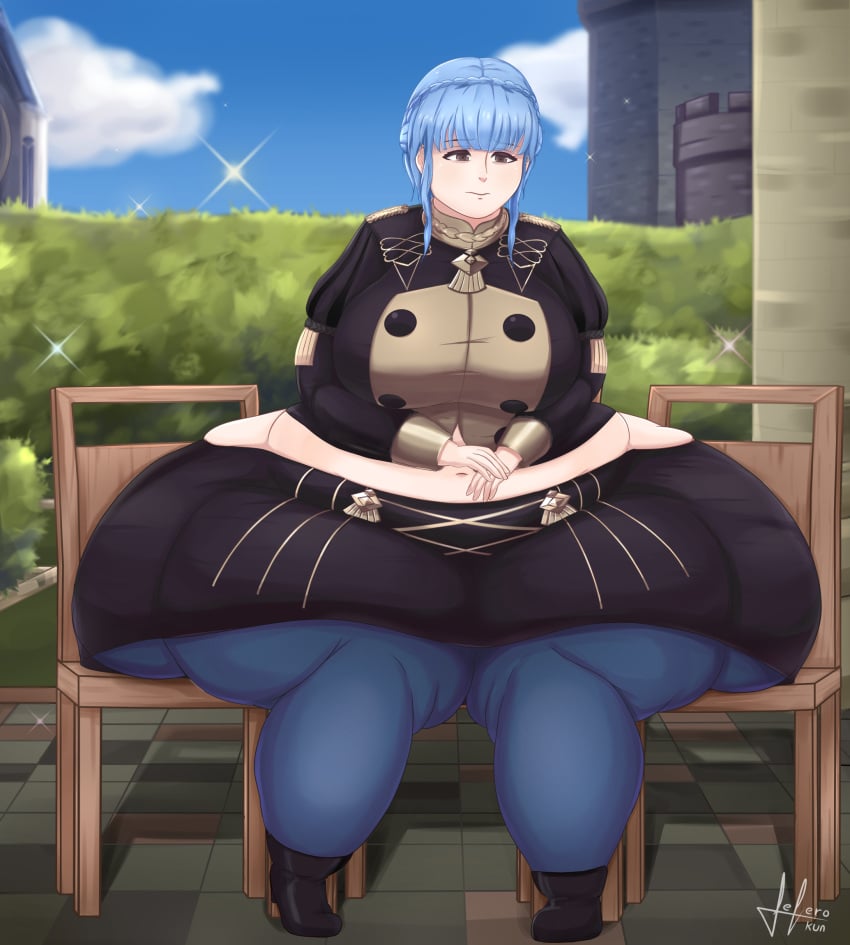 1girls bbw belly blue_hair embarrassed fat fefero_kun female female_only fire_emblem fire_emblem:_three_houses garreg_mach_monastery_uniform huge_ass huge_breasts marianne_von_edmund obese overweight overweight_female sitting solo thick_thighs wide_hips