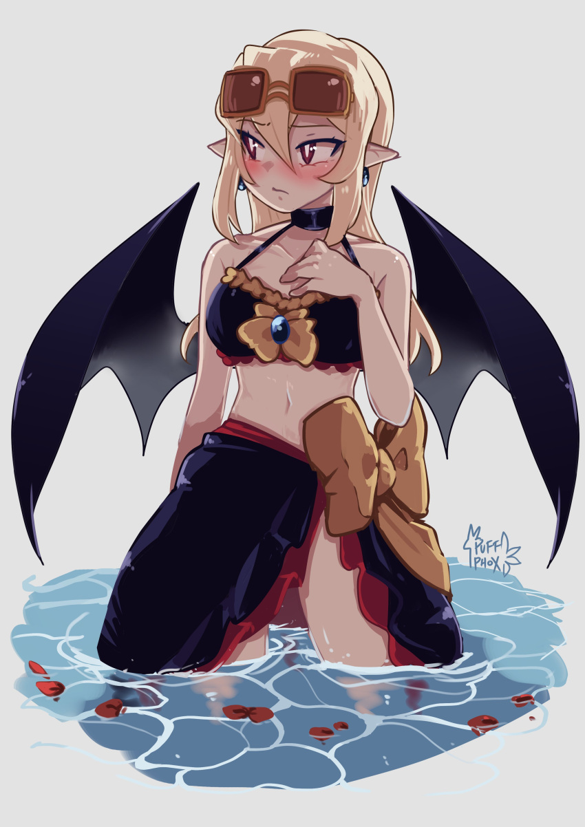 alternate_version_available bikini bikini_bottom bikini_top blush blush breasts demon_girl demon_wings disgaea disgaea_2 large_breasts nippon_ichi_software ocean puffphox rozalin