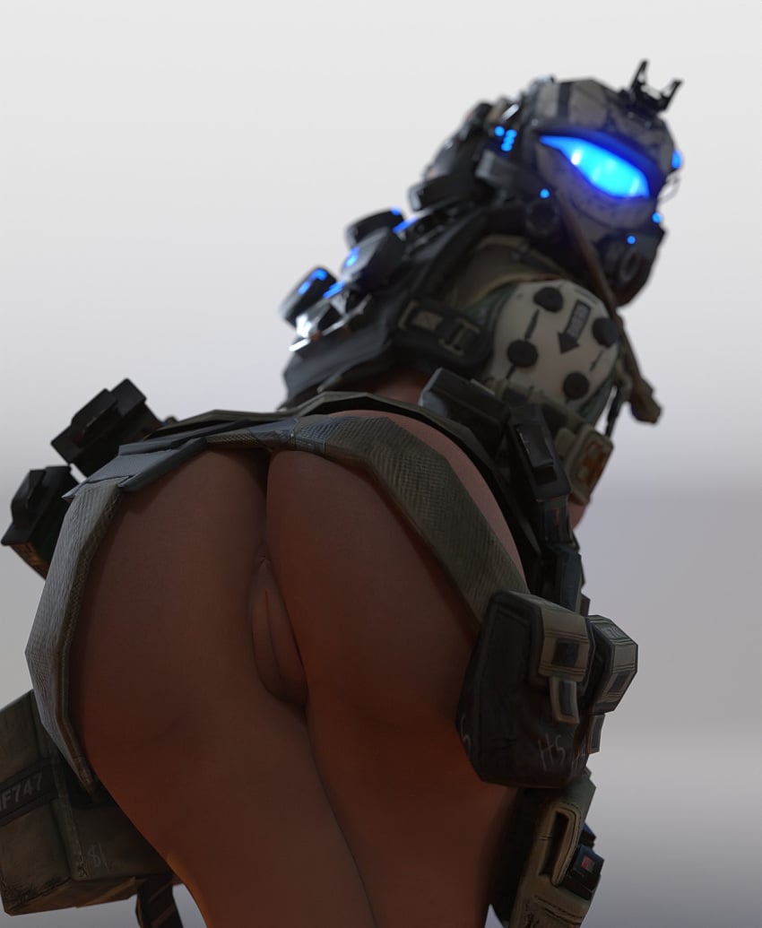 absurd_res absurdres ass ass_focus blue_light bottomless bottomless_female female female_focus female_only female_soldier harness llamasarepink pilot pulse_blade_pilot pussy soldier solo titanfall titanfall_2