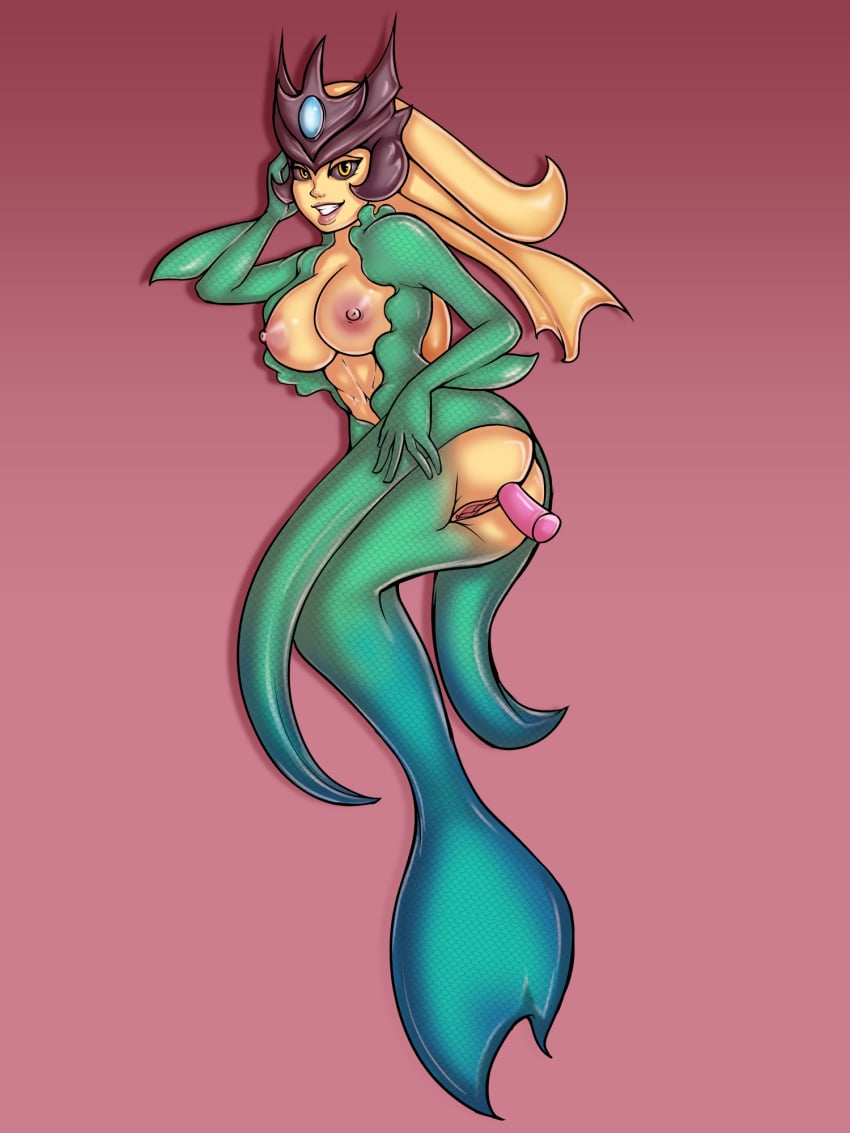 2023 anal_insertion black_sclera commission crown dildo dildo_in_ass female league_of_legends marai mermaid milk64 monster_girl nami_(league_of_legends) orange_eyes