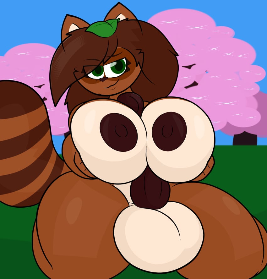 anthro big_balls big_breasts furry furry_breasts furry_female futa_only futanari huge_breasts raccoonuki tanuki toony