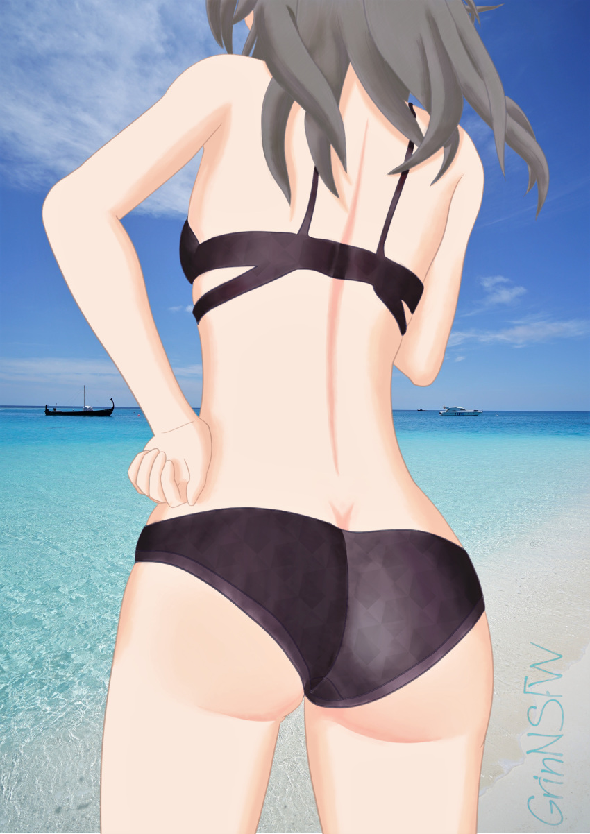 ass ass_focus beach big_ass big_butt bikini bikini_bottom bikini_top butt_focus grinnsfw honkai:_star_rail honkai_(series) ocean panties realistic_breast_size realistic_textures sand stelle_(honkai:_star_rail) swimsuit