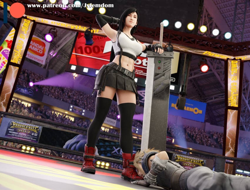 3d 3d_(artwork) abs absurdres arrogant beaten black_hair black_socks blender blonde_hair boot_fetish boot_licking boot_worship boots calves cloud_strife confident d dominant dominant_female domination dominatrix female_domination femdom fight fighting fighting_pose fighting_ring fighting_stance final_fantasy final_fantasy_vii final_fantasy_vii_remake hand_on_hip helpless highres humiliated humiliation jvfemdom long_hair midriff miniskirt mixed_wrestling muscular muscular_calves muscular_female muscular_legs muscular_thighs public_humiliation skirt smug smug_face socks spiked_hair stockings submission thick_ass thick_thighs thigh_socks thighhighs thighs tifa_lockhart victory victory_pose worship worshiping wrestling