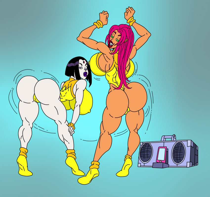 2girls alternate_version_available big_breasts big_butt bimbo black_hair bubble_ass cartoon_network color colored dancing dat_ass dc dc_comics edit erect_nipples exercise fat_ass_teen female female_only green_eyes grey_skin incredible_quad iop_god_(coloring) koriand'r lady_legasus leotard multiple_girls nipple_bulge nipples orange_skin purple_eyes rachel_roth raven_(dc) red_hair round_ass showing_off showing_off_ass simple_background starfire sun1sol superheroine teen_titans teen_titans_go thick_ass thick_thighs thong_leotard twerking voluptuous voluptuous_female yellow_leotard