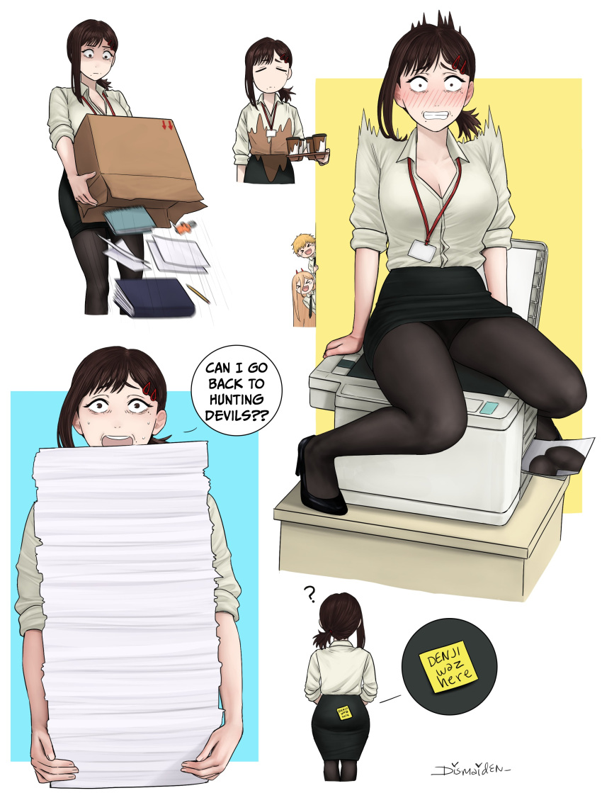 1girls ? big_ass big_breasts chainsaw_man clothed clothing copier denji_(chainsaw_man) dismaiden failgirl female female_only hi_res higashiyama_kobeni high_heels mappa office office_lady panties pantyhose photocopier photocopying_butt power_(chainsaw_man) sitting stockings thick_thighs tight_clothing upskirt