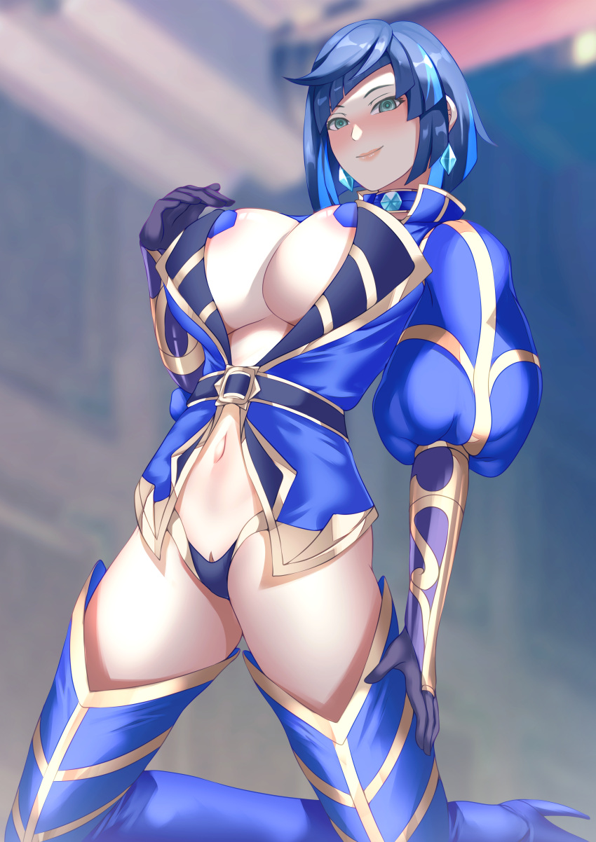 1girls areolae big_breasts big_thighs brainwashed breasts busty fatui female genshin_impact haryu_(artist) haryudanto huge_breasts huge_thighs kneeling kneeling_female large_breasts large_thighs navel thick_thighs thighs voluptuous yelan_(genshin_impact)