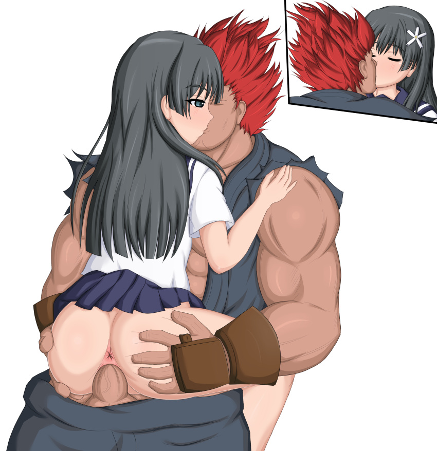 1boy 1girls absurdres age_difference akuma anus ass ass_grab black_hair blue_sailor_collar blue_skirt blush capcom crossover deep_penetration dougi fingerless_gloves flower gloves green_eyes hair_flower hair_ornament hand_on_another's_shoulder highres kissing leandroff5 long_hair muscular muscular_male no_panties pleated_skirt red_hair sailor_collar sakugawa_school_uniform saten_ruiko school_uniform self_upload sex shirt size_difference skirt sleeveless sleeveless_shirt straight street_fighter suspended_congress to_aru_kagaku_no_railgun to_aru_majutsu_no_index torn_clothes torn_sleeves transparent_background uncensored vaginal_penetration white_shirt