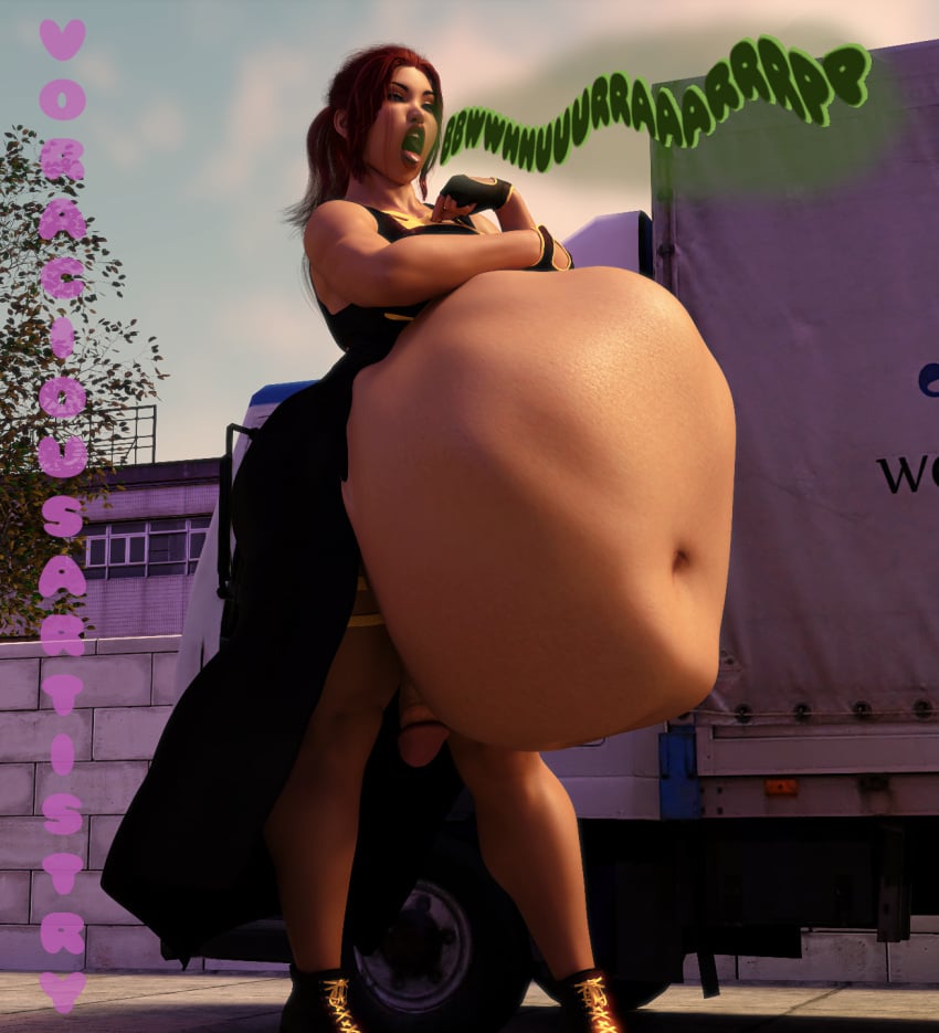 1futa 3d ambiguous_prey big_penis burp burping casual_exposure casual_nudity darkflame8 dress eva_(voraciousartistry) exposed_belly fingerless_gloves futa_giantess futa_only futanari futanari_pred garbage_truck giantess gloves ineffective_clothing light_skin mini_giantess multiple_prey oral_vore original original_character penis penis_under_dress ponytail red_hair soft_vore solo tall_female tall_woman voraciousartistry vore vore_belly walking