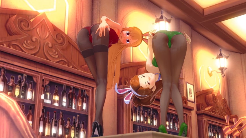 2girls ass bunnysuit crossover infinity_train koikatsu pantyhose playboy_bunny red_hair reggie_(twelve_forever) reggie_abbott tulip_olsen twelve_forever