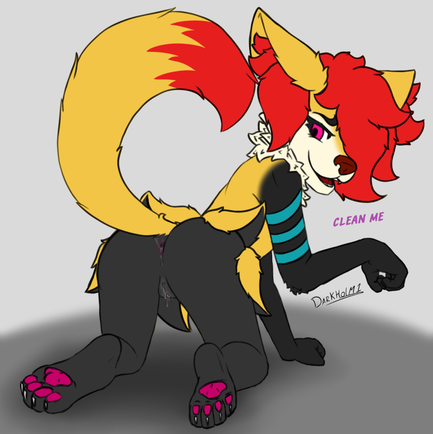 anthro anus bodily_fluids braixen braxiss_(character) darkholm1 female generation_6_pokemon genital_fluids genitals good_girl hi_res nintendo paws pokemon pokemon_(species) pussy pussy_juice smile text