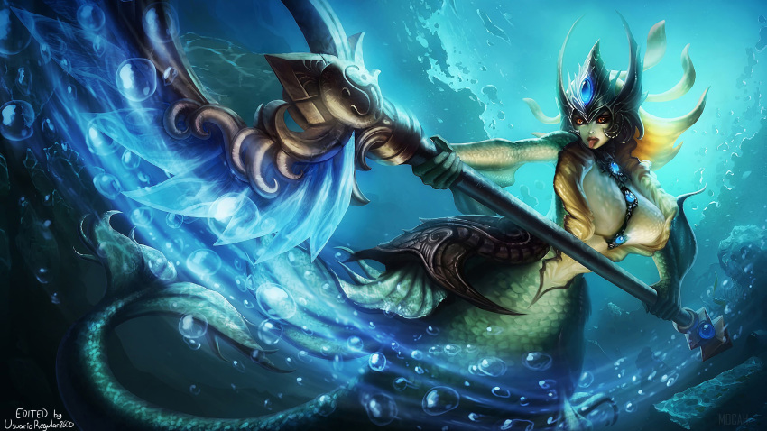 1girls breast_expansion breasts edit edited_official_artwork green_skin league_of_legends marai mermaid nami_(league_of_legends) underwater usuarioregular2600