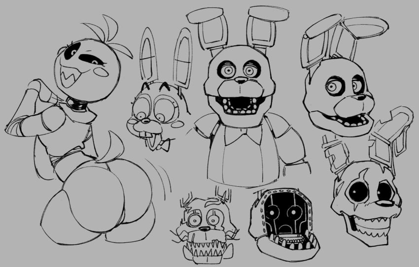 ass big_ass big_breasts big_butt bonnie_(fnaf) breasts breasts_out butt caliginous five_nights_at_freddy's monochrome nightmare_bonnie smile tagme toy_bonnie_(fnaf) toy_chica_(fnaf) withered_bonnie