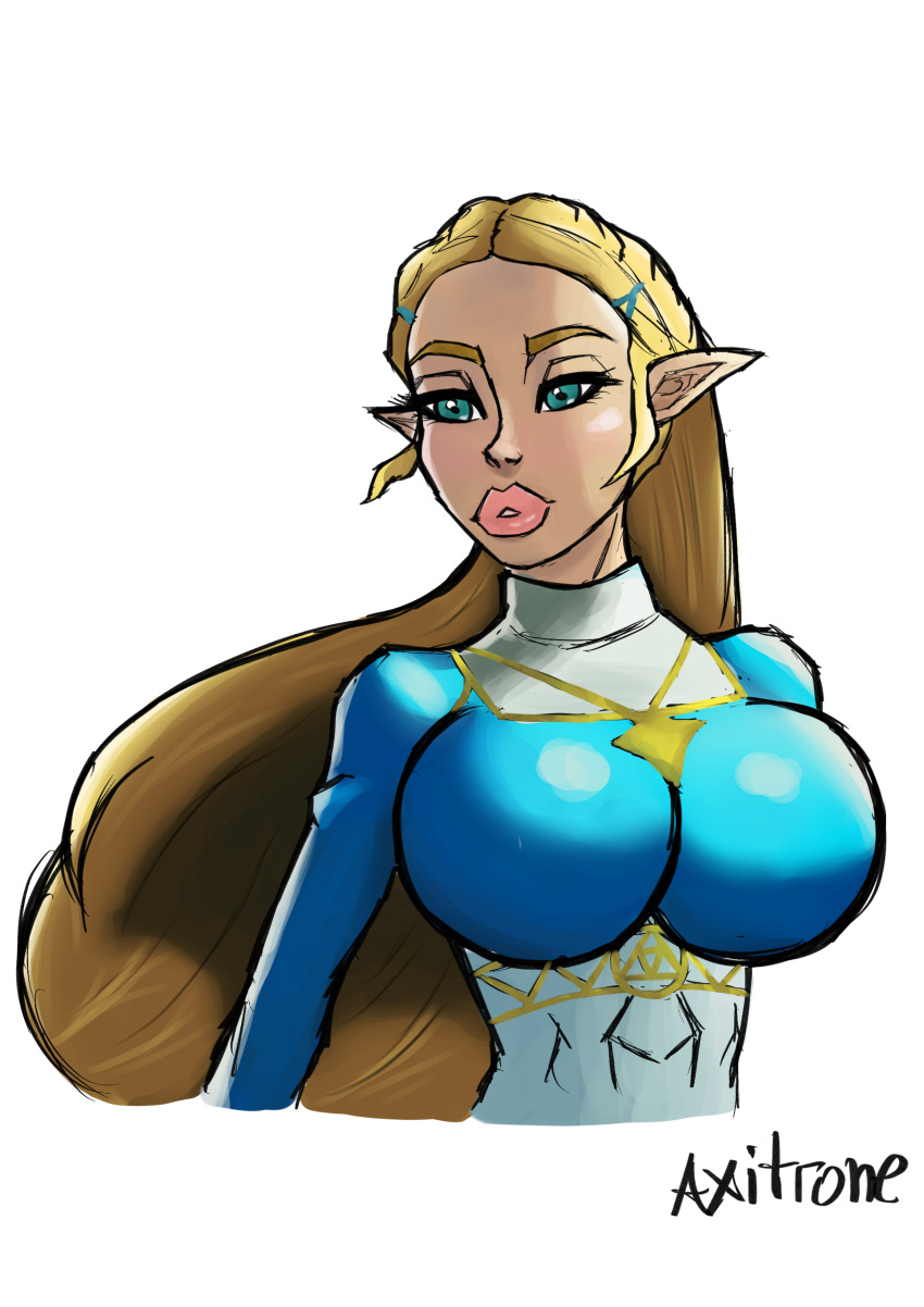 1girls axitrone bedroom_eyes big_breasts bimbo bimbo_lips bimbofication blonde_hair breasts breath_of_the_wild clothed clothing cyan_eyes female female_only half-closed_eyes light-skinned_female light_skin lips lipstick long_hair nintendo pink_lipstick pointy_ears princess_zelda round_breasts self_upload solo the_legend_of_zelda thick_eyebrows thick_lips upper_body white_hair zelda_(breath_of_the_wild)