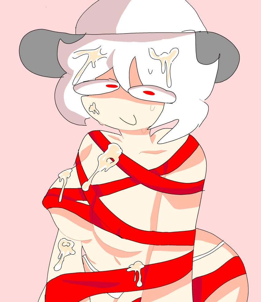 breasts cake_batter dave_and_bambi_mod female_only how_do_you_tag_the_artist looking_at_viewer mangobandu012_(artist) opposition_expunged panties partially_clothed red_eyes red_ribbon rule_63 short_hair smiling_at_viewer strident_crisis sweat tagme_(artist) thick_thighs tied_up white_hair white_hat white_panties