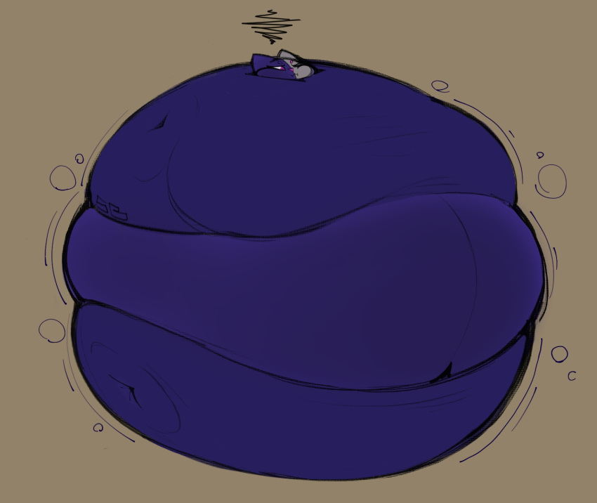 anthro big_ass blue_body blue_skin blueberry_inflation breasts brown_background bubble_butt cat_ears full_body full_body_inflation furry huge_ass immobile movement_lines simple_background smokey_blokey spherical_inflation sunken_head sunken_limbs