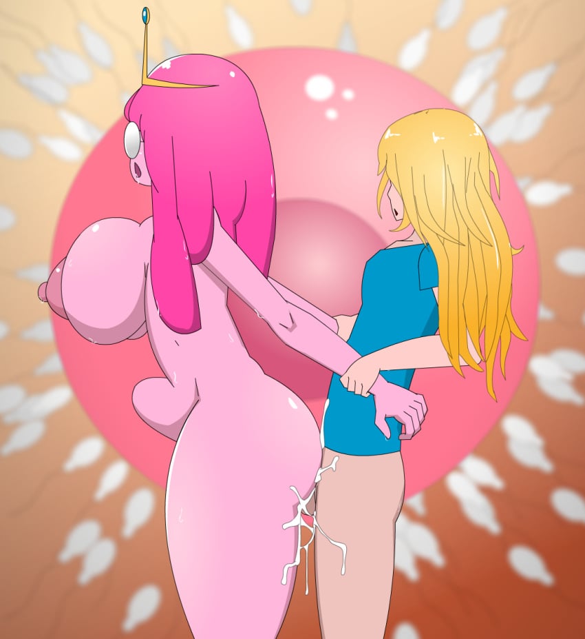 1boy 1girls adventure_time ass big_breasts big_penis breasts butt crown cum cum_inside female finn_the_human impregnation large_breasts leaking_cum light-skinned_male light_skin long_hair male nipples open_mouth penis_bulge pink_body pink_hair pink_nipples pink_skin princess_bubblegum sex stomach_bulge thick_thighs thighs tvcomrade123